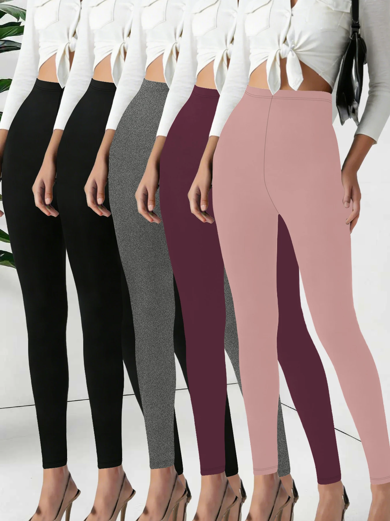 

Комплект из 5 женских супермягких леггинсов, эластичные непрозрачные брюки, для повседневной одежды, всесезонные