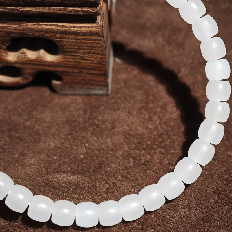 Natural Hetian White Jade 4X6Mm , Oily Delicate, Single-Loop Bracelet Men And Women