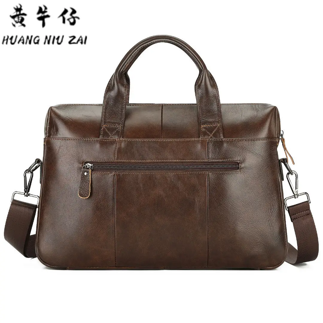 Vintage Genuine Leather Briefcase Men Bag Business Handbag Male 14 Inch Laptop Messenger Bags Shoulder Bags Tote