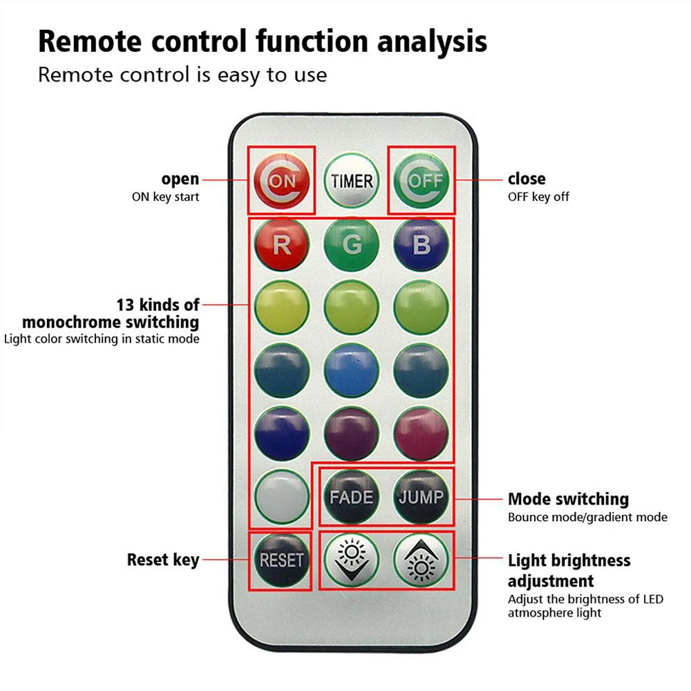 Wireless Remote Control Car Interior Ambient Light Led 13 Color Atmosphere Lamp Auto Underglow Decoration Accessories Waterproof