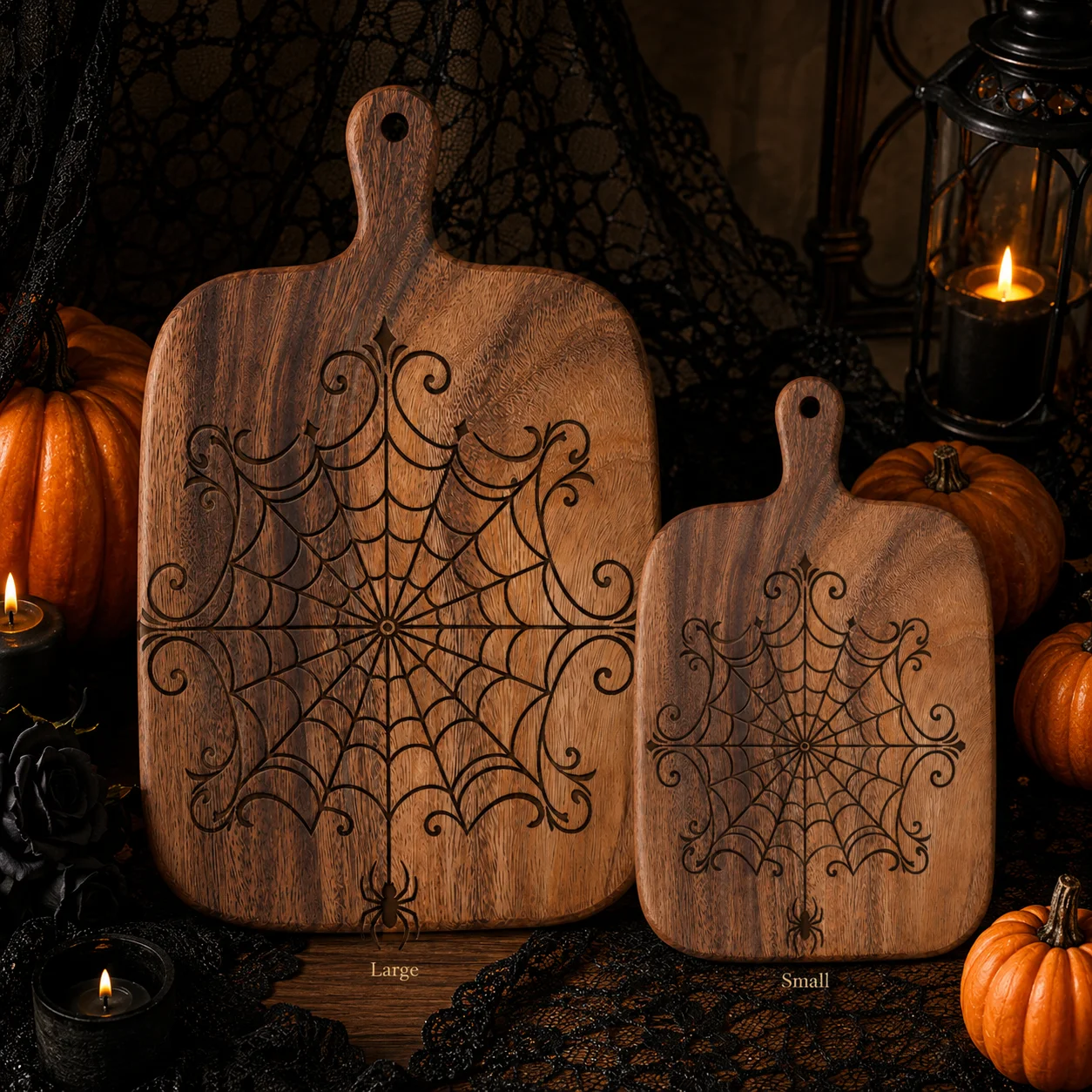 2Pcs/1Pc Halloween Wooden Carved Cutting Board Artistic Carved Steak Board Tabletop Decorative Cutting Board Stylish Long Handle, Made of Solid Wood, Used for Cutting Meat, Cheese, Bread, Vegetables, and Fruits - Deli Board, Cheese Serving Board, Perfect for Food Slicing and Presentation, Portable Camping Cutting Board, a Must-Have for Modern Home and Country Kitchens Mother's Day Gifts, Wedding Season Kitchen Supplies