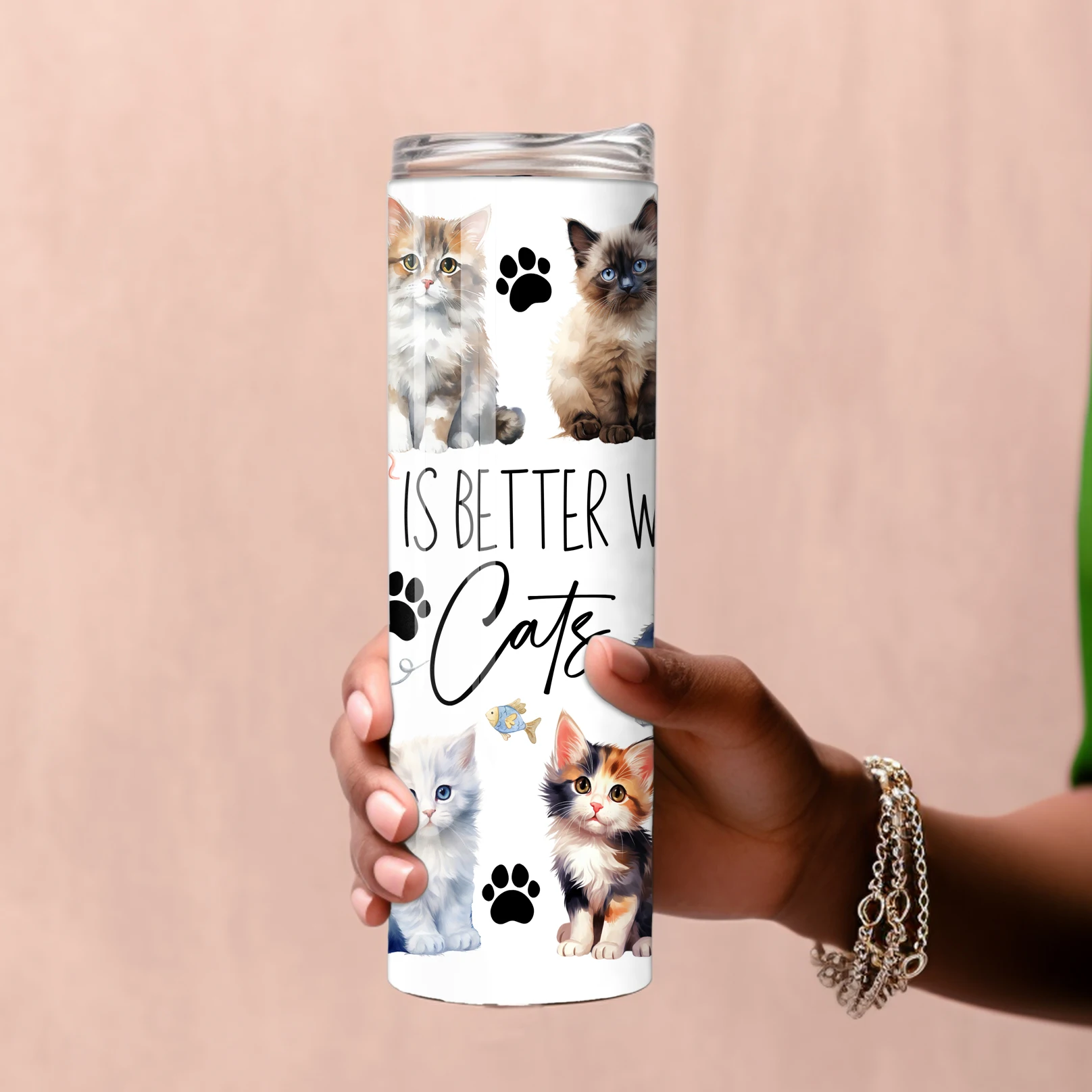 20oz Cute Cats Tumbler stainless steel Coffee Cup With Lid and Straw for keep Hot or Cold Drinks Vacuum insulated Water Bottle