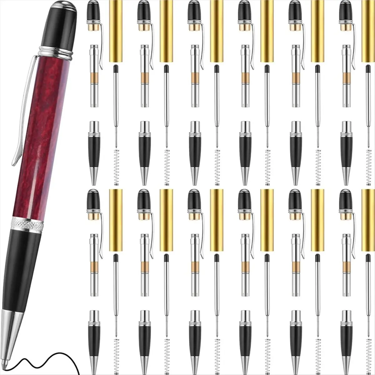 ABPP 12-Pack Wooden Pen Set, Rotating Ballpoint Pen Set with Replacement Copper Turntable, DIY Classroom Supplies B