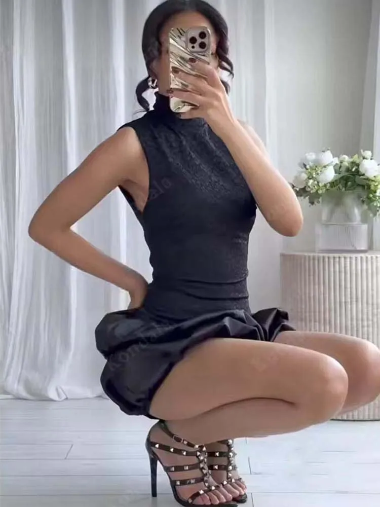 Frauen Mode Sexy Spitze Röcke 2025, Frauen Herbst Neue Ärmellose Falten Spitze Splice Kleid Frauen Hight Street Elegante Party Kleid