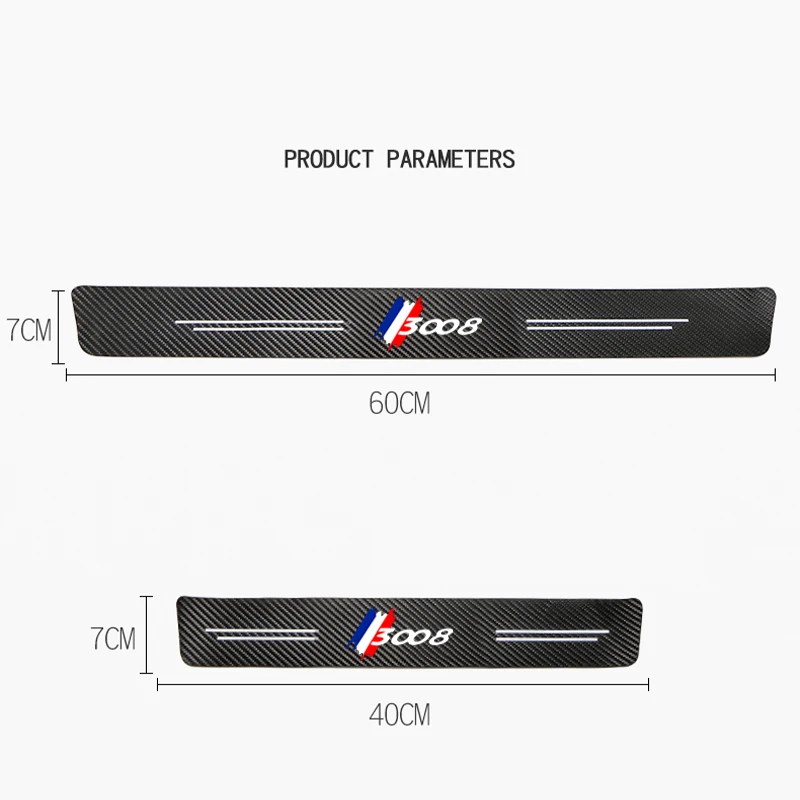 4pcs Car Door Sill Protector Stickers For Peugeot 206 207 307 308 3008 4008 5008 Leather Carbon Fiber Decor Decal Accessories