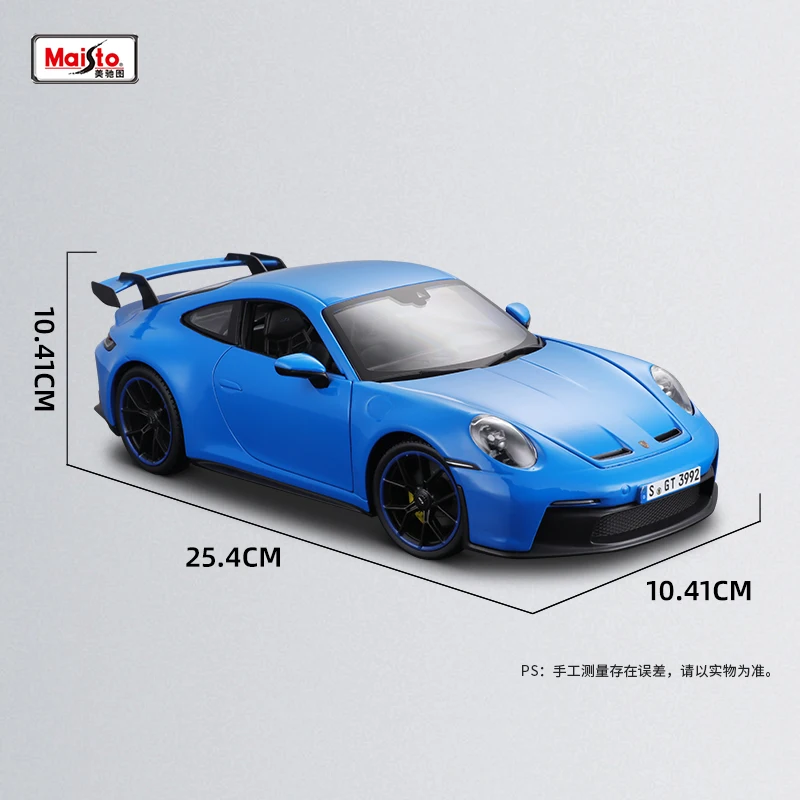 Maisto 1:18 2022 Porsche 911 GT3 Blue Sports Car Static Die Cast Vehicles Collectible Model Car Toys