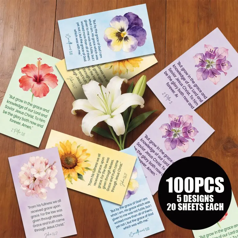 100PCS Inspirational Prayer Cards with Floral Patterns, Christian Motivational Gifts Containing Scriptures and Encouragement