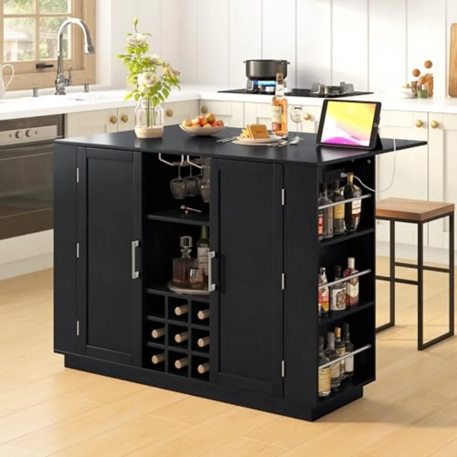 

Coffee Bar Cabinet with Wine Rack and Glass Holder 47.2'' Buffet Sideboard Storage Cabinet with Folding Top and Charging Statio