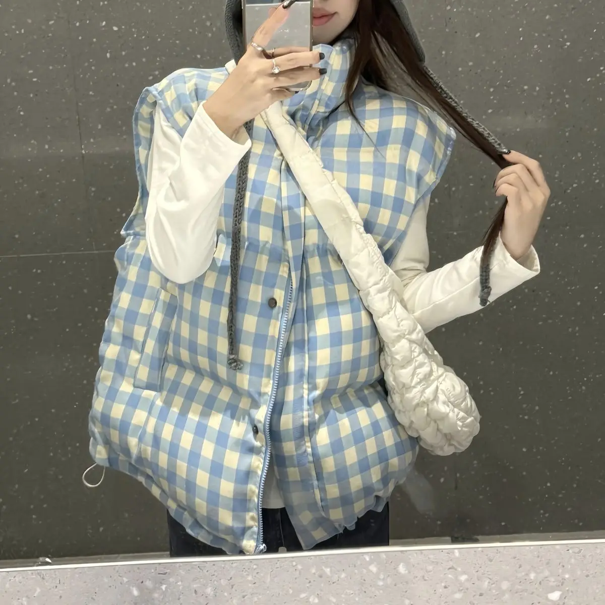 

2025 Autumn and Winter New Checkered Versatile Vest Coat Down Cotton Jacket Women's Vest