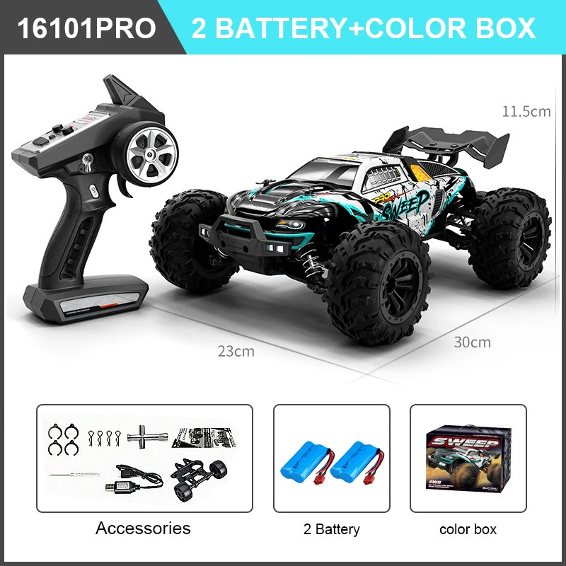 WLtoys 16103 16102 PRO Elektrische RC 4x4 schaalmodel auto, all-terrain monstertruck, hoge snelheid 70 KM/H, volledig proportionele borstelloze motor, met LED en afstandsbediening, voor hoge snelheid