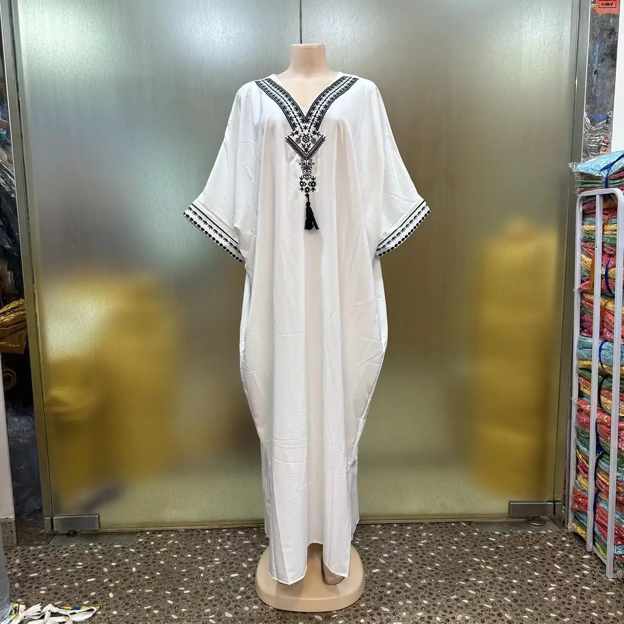 2025 موضة جديدة حار نمط متعدد الألوان أنيقة الرجعية لون نقي الربيع والخريف المطرزة الشرق الأوسط طويلة الأكمام فضفاضة Bubu الموسع رداء الأفريقي مسلم فستان نسائي غير رسمي