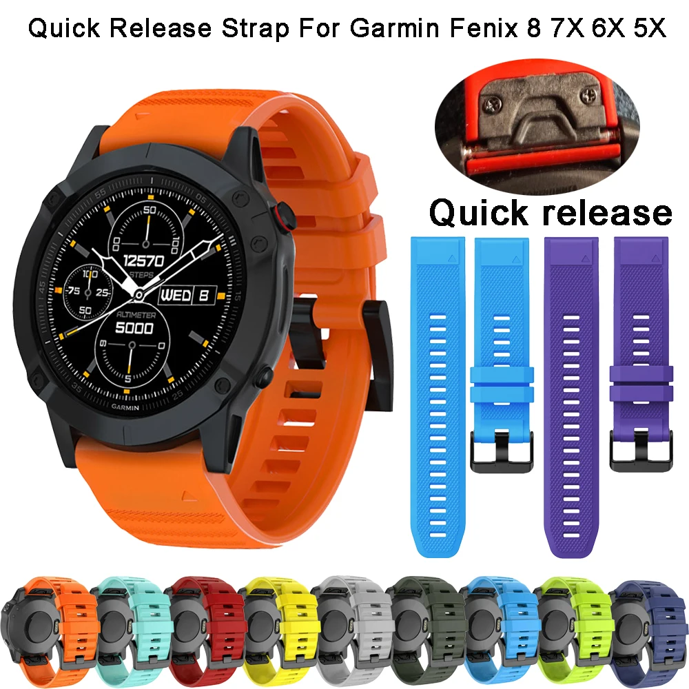 Original QuickFit Strap for Garmin Fenix 8 E 7X 7 6X 6 Pro 5X Plus 3HR Bracelet Epix Gen 2 Enduro 3 Tactix Silicone 22 26mm Band