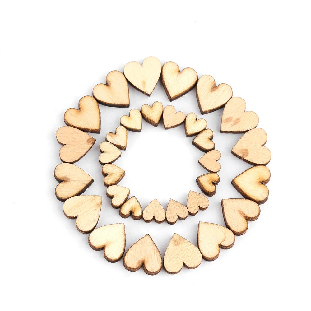100PCS Mixed DIY Decoration Table Scatter Wedding Decor Wooden Love Heart Crafts Accessories