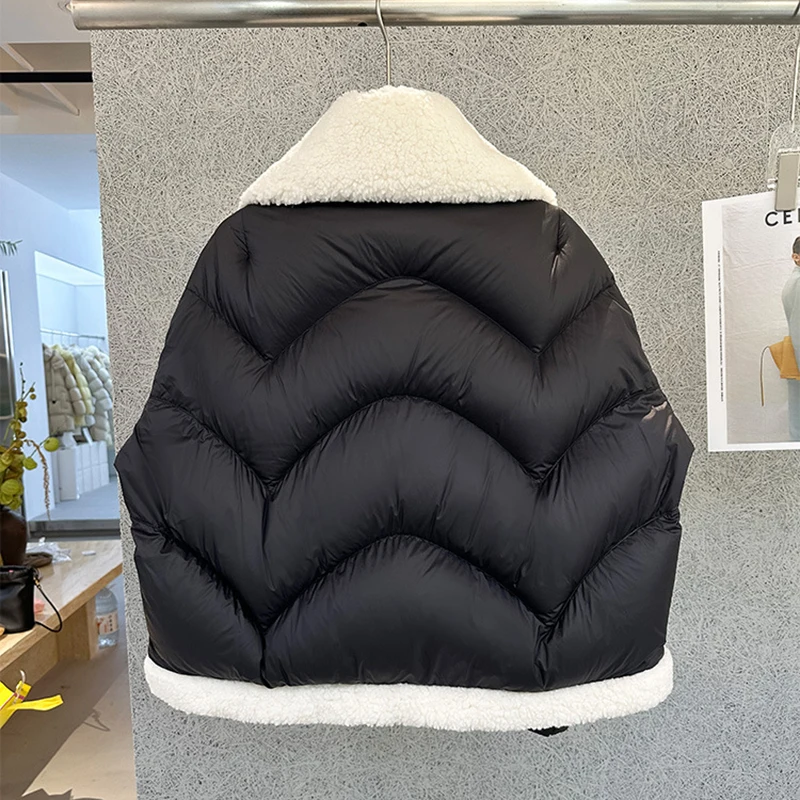 Winter Short Solid Lapel Down Jacket Female Waterproof Zipper Warm Bread Outwears Women 90% White Duck Down Parker Down Jackets
