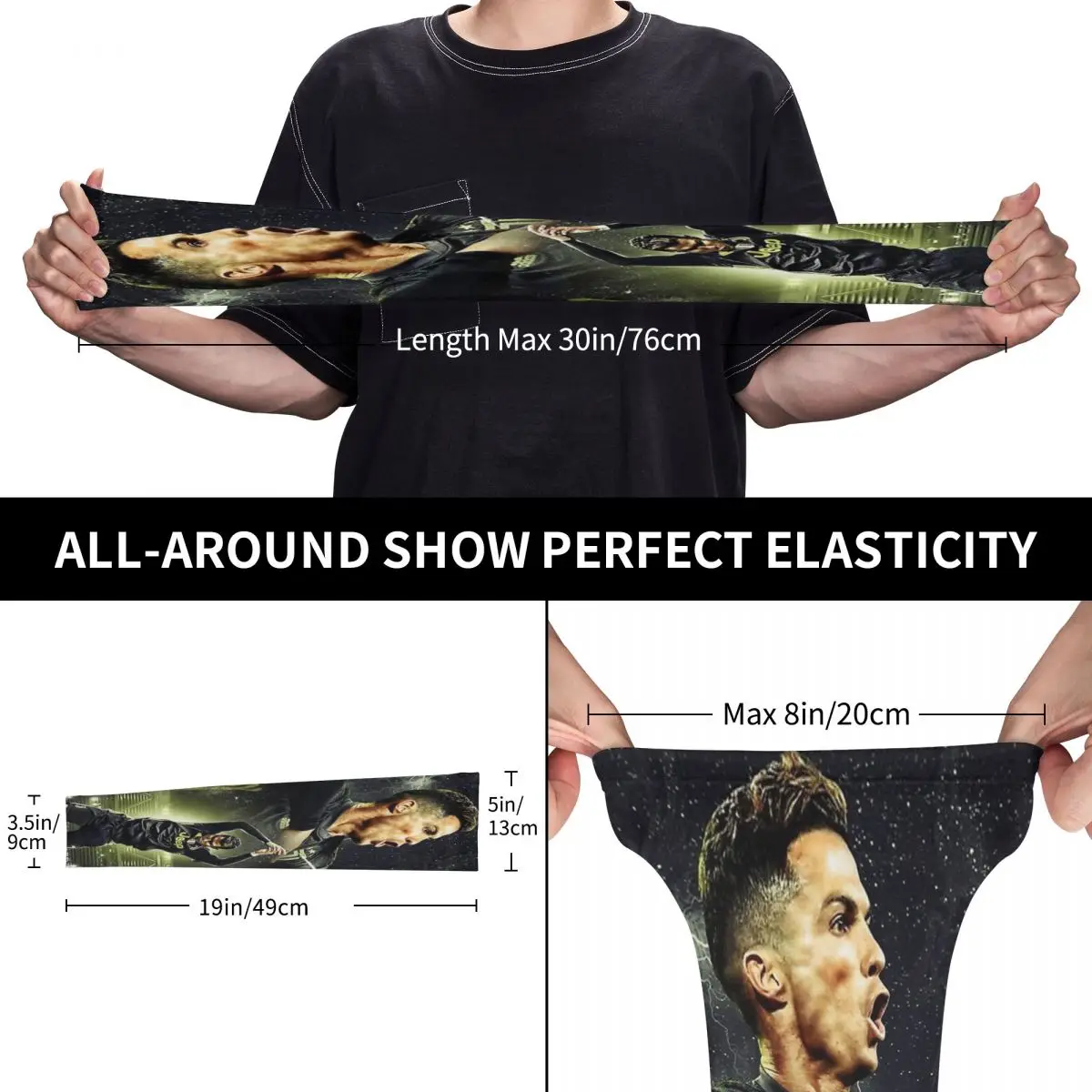 كريستيانو رونالدو Cr7 (2) أكمام أذرع تبريد خارجية من الشمس فوق البنفسجية غطاء حماية صيفي من الحرير الجليدي لركوب الدراجات وأكمام وشم