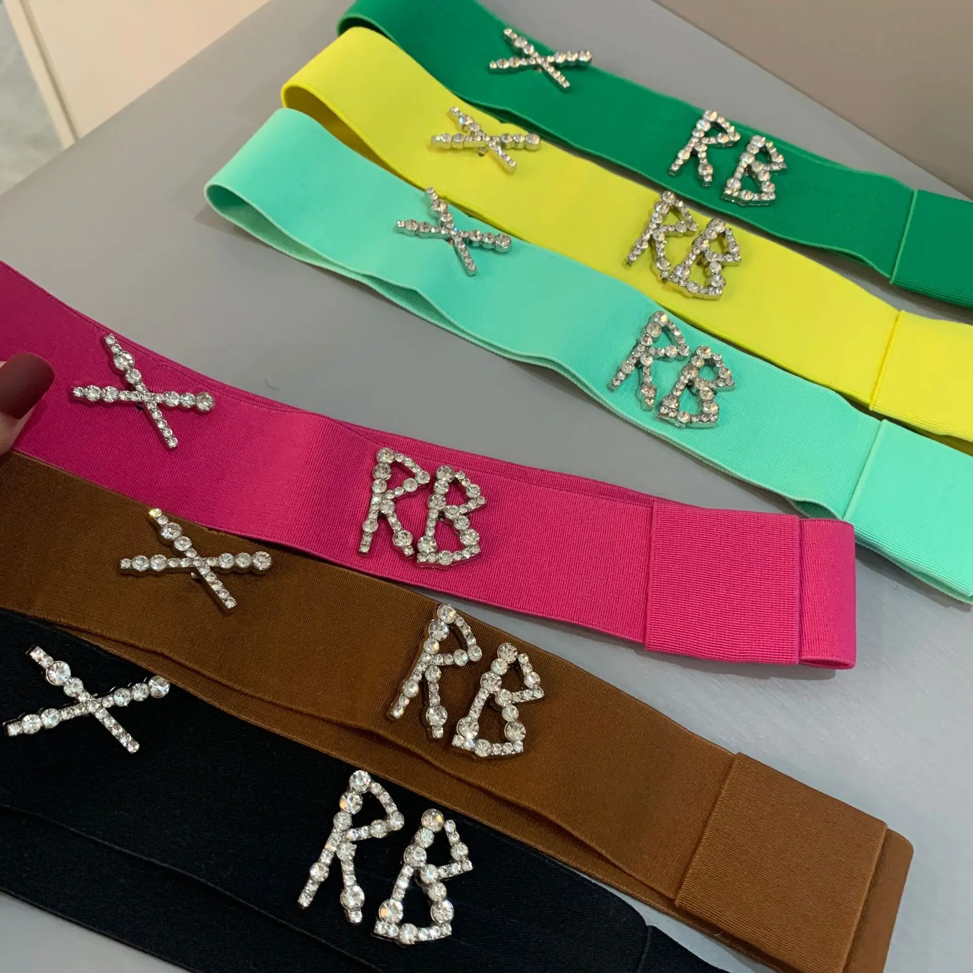 Fedora and straw hat accessories new Rhinestone elastic webbing various colors with letters wholesale accessories шапка женская