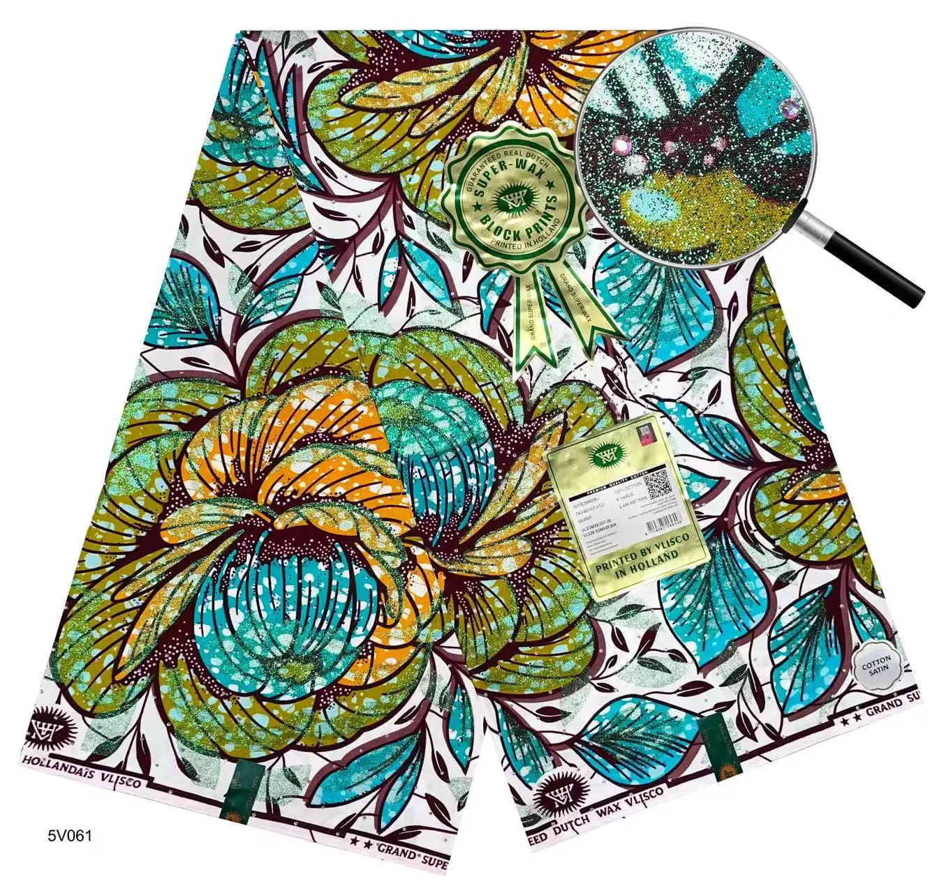 

Golden Wax Prints Glitter Wax Fabric Gold High Quality African Block Prints Ankara Wax For Women Dress, 6 Yards