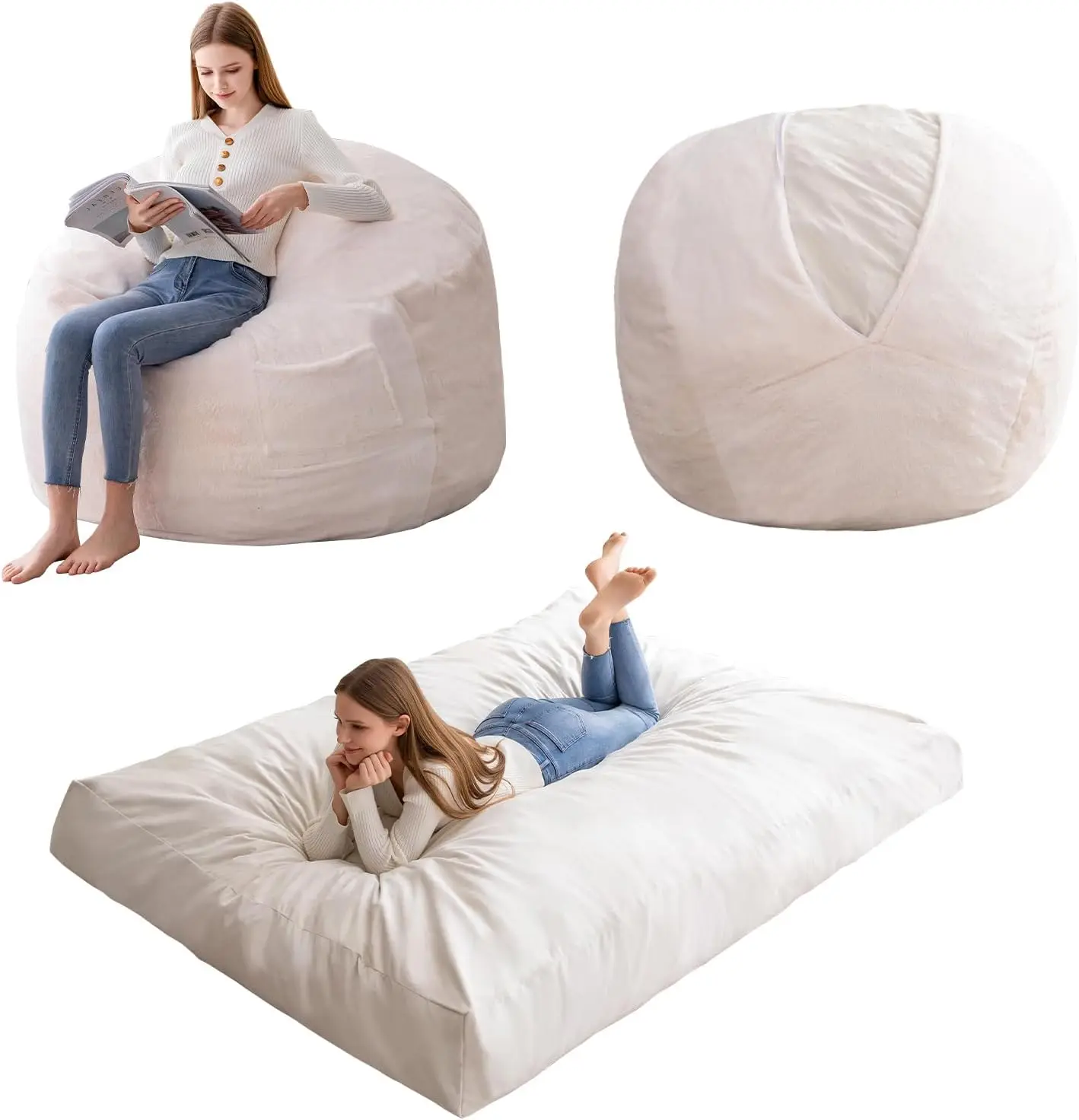 Higogogo Giant Bean Bag Chair Bed For Adults,Convertible Beanbag Folds From Lazy Chair To Floor Mattress Bed,Large Floor Sofa