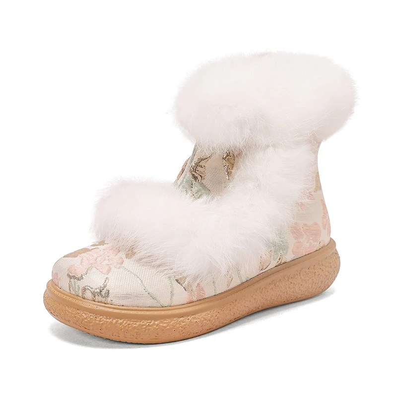 

Winter Lolita Shoes Girls Ankle Boots with Fur Cute Kawaii Comfy Heels Platform Boots Warm New Year Party Footwear