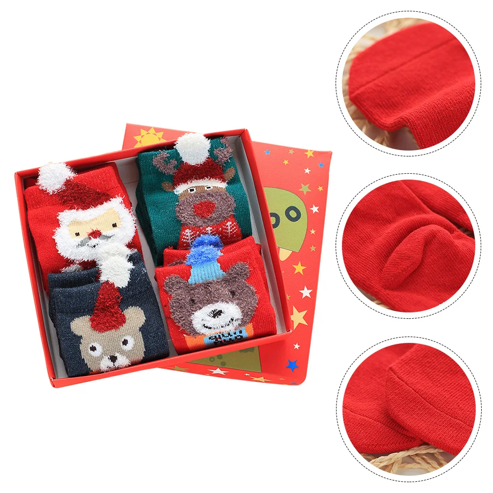 

4 Pairs Christmas for Kids Cotton Warm Winter Sock Cartoon Design Elastic Comfortable Thickened Soft Non Festive Gift Xmas