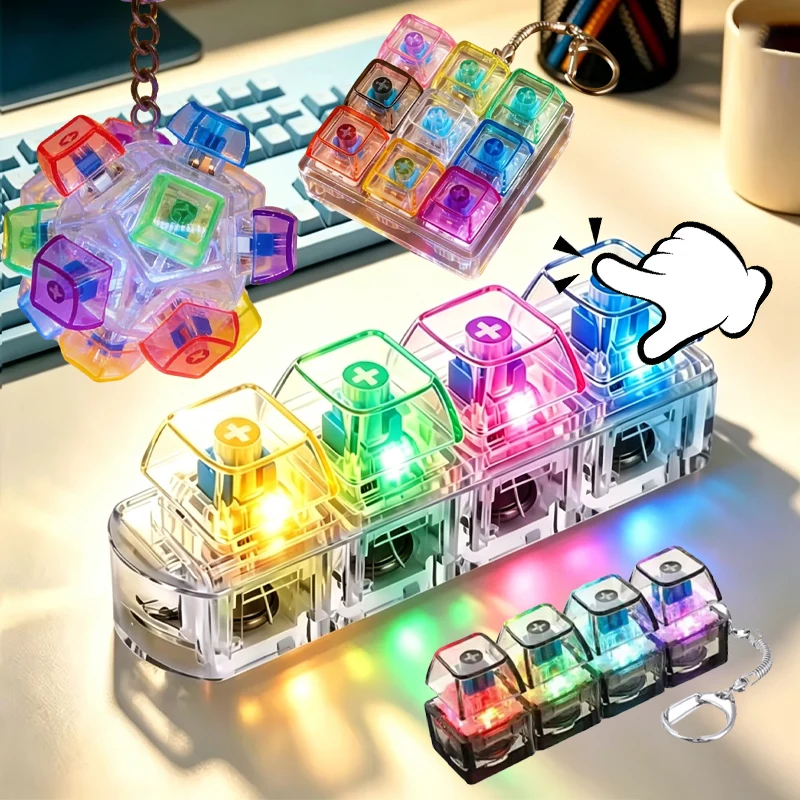 Mini Glowing Keyboard Keyring with Push-Button Fidget Stress Relief Toy for Anxiety Compact Desktop Accessory Great Office Decor