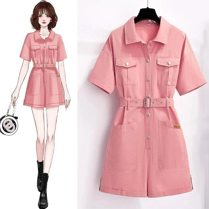 2025 été nouvelle combinaison à manches courtes simple boutonnage mode version coréenne vêtements de travail amples combinaisons vêtements de sport pour femmes