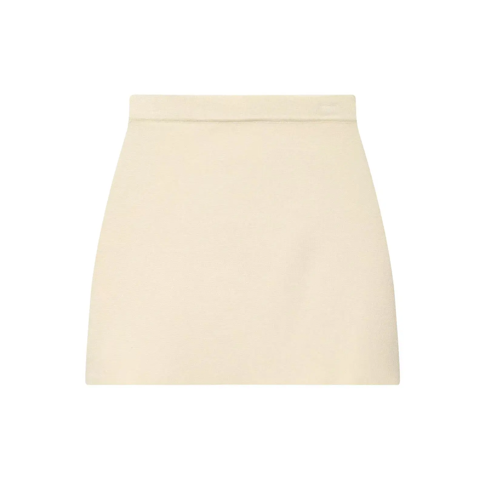 تنورة نسائية جديدة موديل 2025 باللون البيج مرنة عالية الخصر محبوكة تنورة صغيرة بإبرة مسطحة تنورة قصيرة أنيقة للخريف