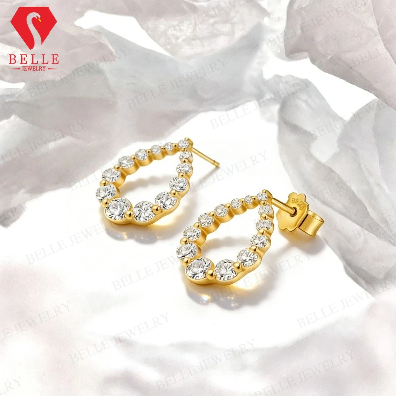 

925 Sterling Silver Moissanite Hollow Drop Stud Earrings Round 3mm-4mm VVS1 With GRA Sparkling Jewelry For Girls Valentine's Day