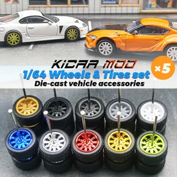 1/64 Wheels with Detachable Rubber Tires Tire Tread Ten Spokes for Model Cars Refiting Parts for Hotwheels (for 5 Cars)