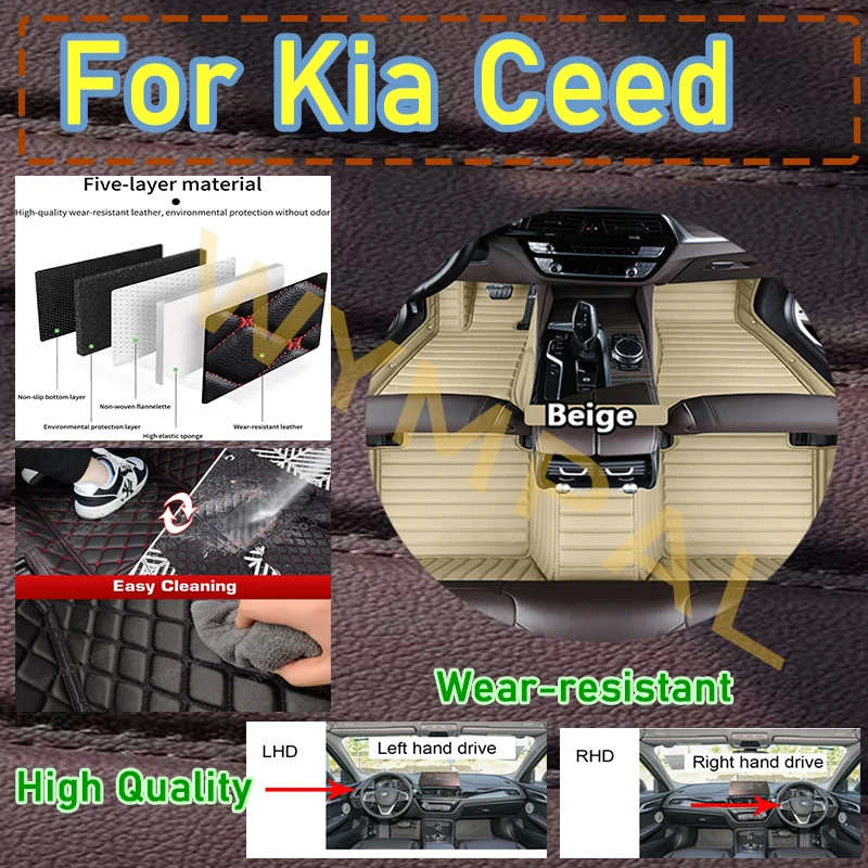

Luxury Leather interior Parts Custom Car Mats With Pockets Floor Carpet Rugs For Kia Ceed 2014 2015 2016 2018 accessories full