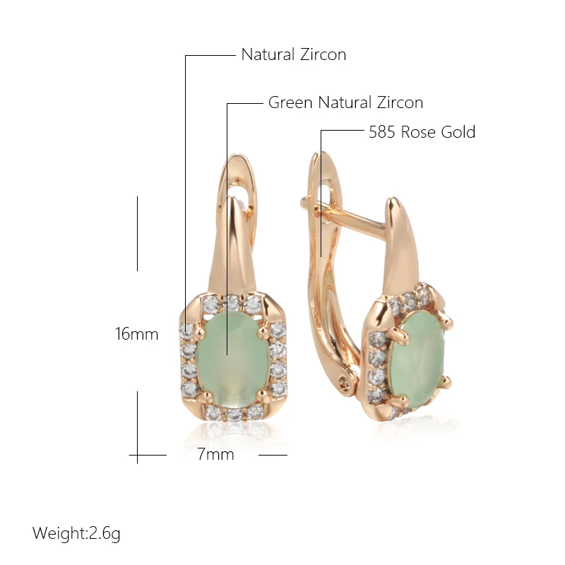 New Geometric Oval Jade Green Zircon Women\'s Elegant Drop Earrings 585 Gold Vintage Jewelry Party Wedding European Earrings