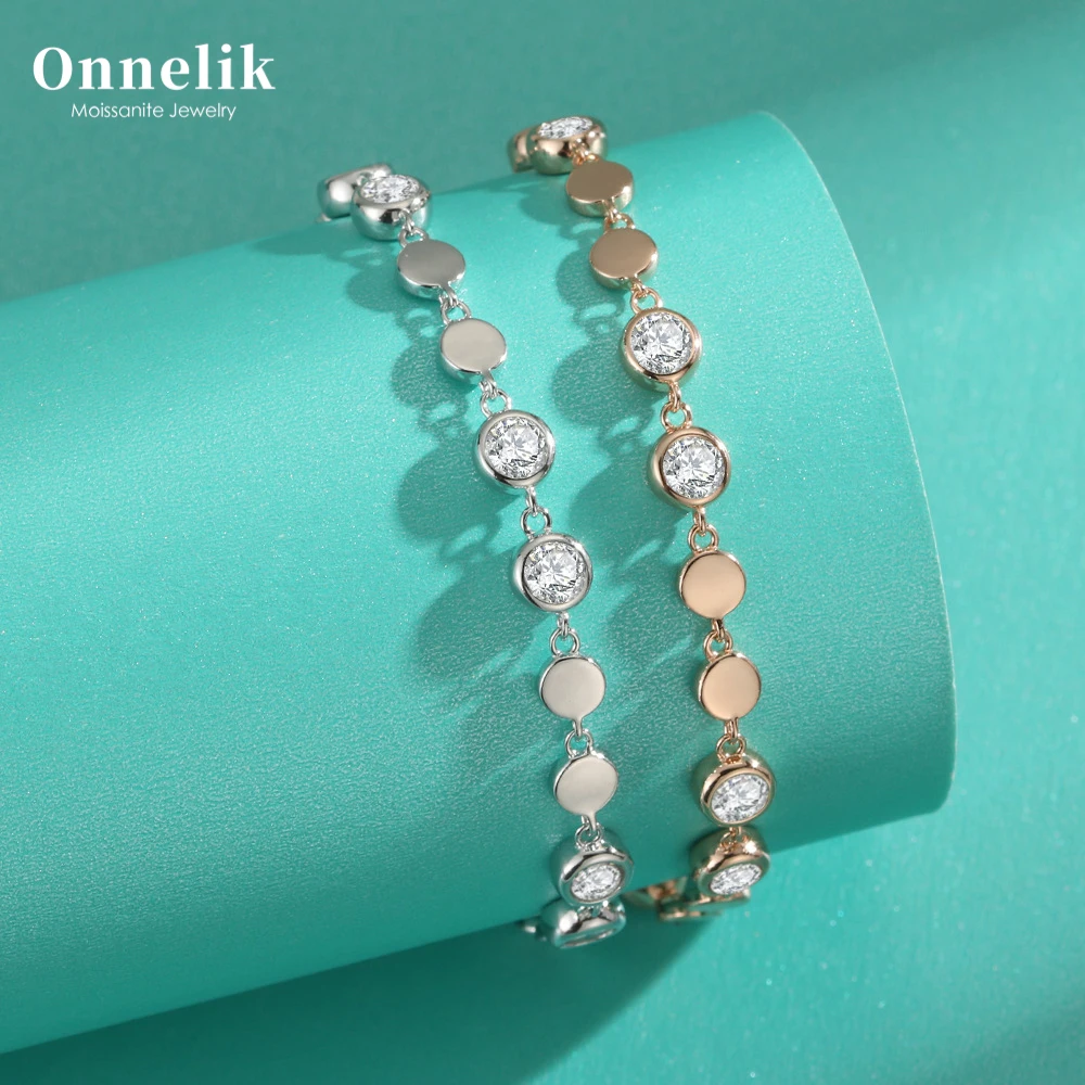 

Onnelik Full 4mm/0.3ct Moissanite with GRA Glistening Ripples Bubble Bracelet for Women 925 Sterling Silver Luxury Fine Jewelry