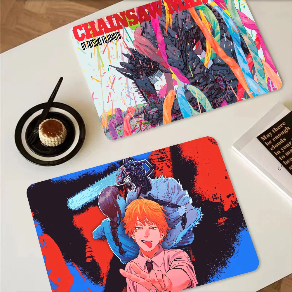 Chainsaw Man Whitepaper Printed Dish Drying Mat Super Absorbent Coffee Drain Pad Tableware Quick Dry Rug Dinnerware Placemat