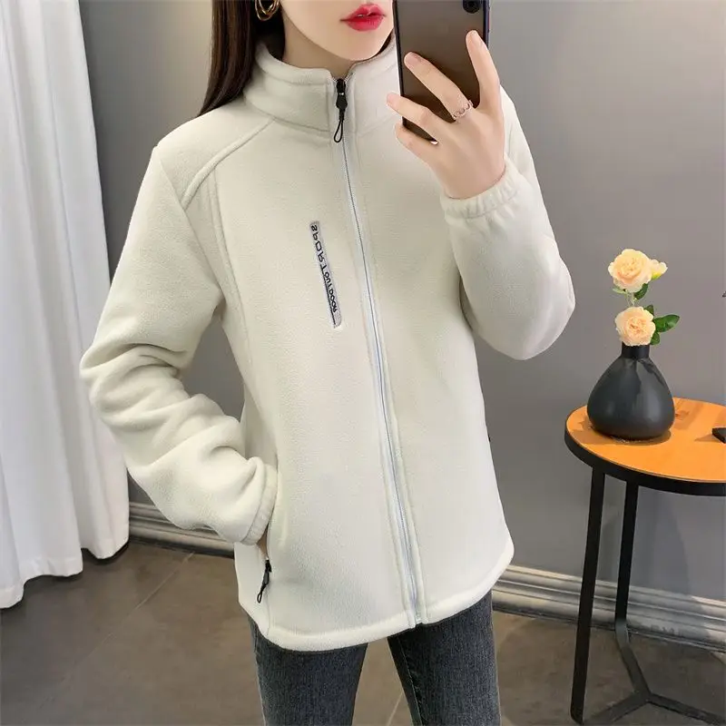 Winter Women Sweatshirt Coat Casual Loose Zip Up Cardigan Long Sleeve Sweatershirt Reversible Polar Fleece Stand Collar Coat