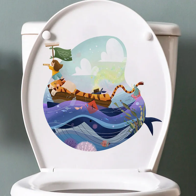 M477 Funny Animals Toilet Stickers Cartoon Child Urination Toilet Lid WC Door Sticker Removable Decor Paper Household