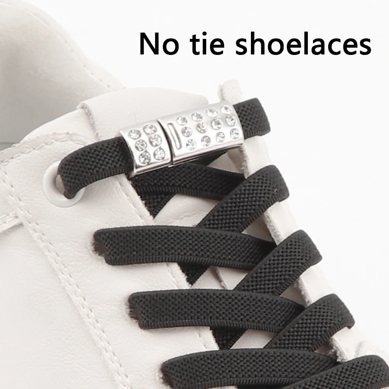 

Diamond Magnetic Shoelaces Without ties Elastic Laces Sneakers With Metal Lock Kids Adult 8MM Width Sport Shoe laces Rubber Band