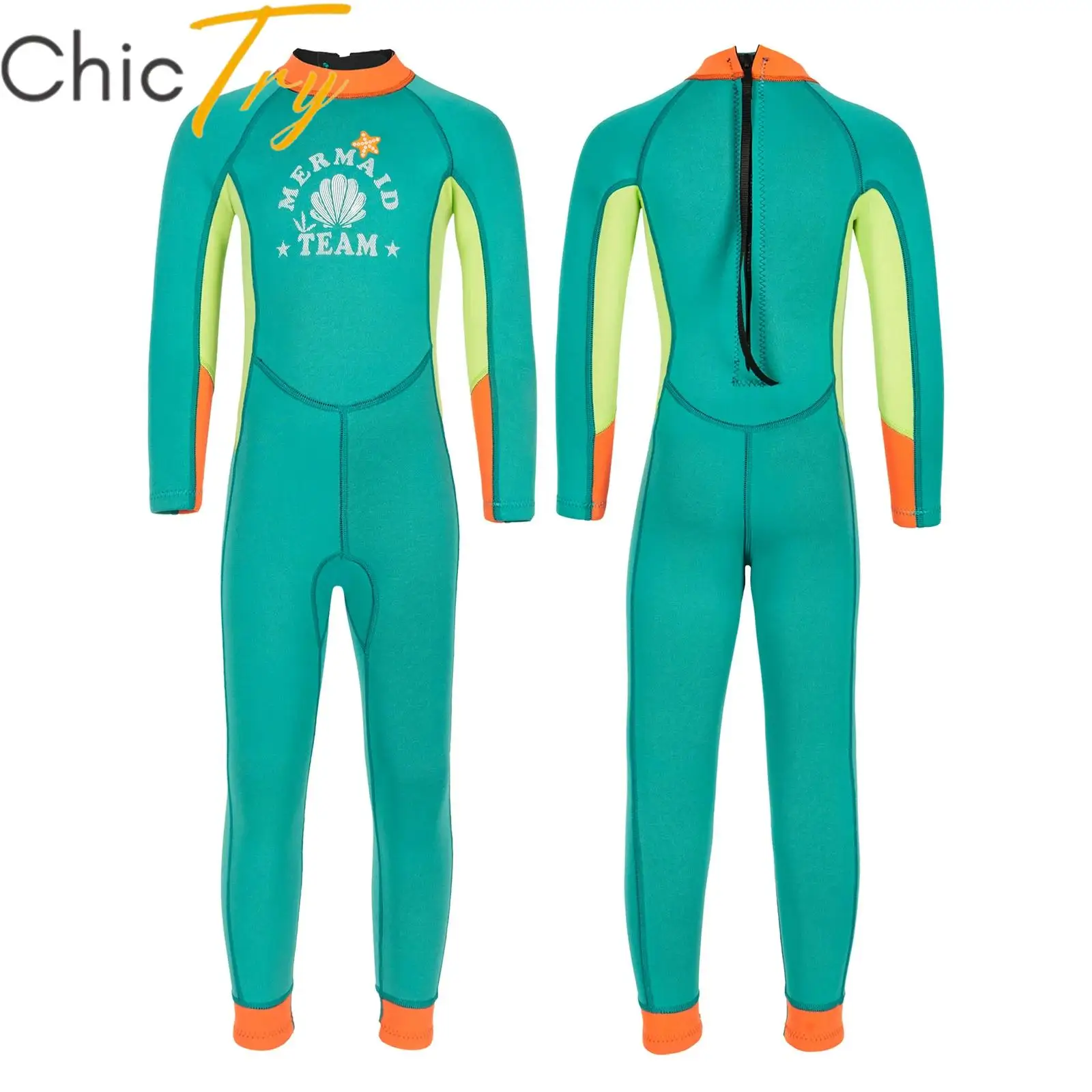 

Kids Girls 2.5mm Neoprene One-piece Swimsuit Long Sleeves Full Wet Suit in Cold Water for Swimming Surfing Diving Bathing Suit