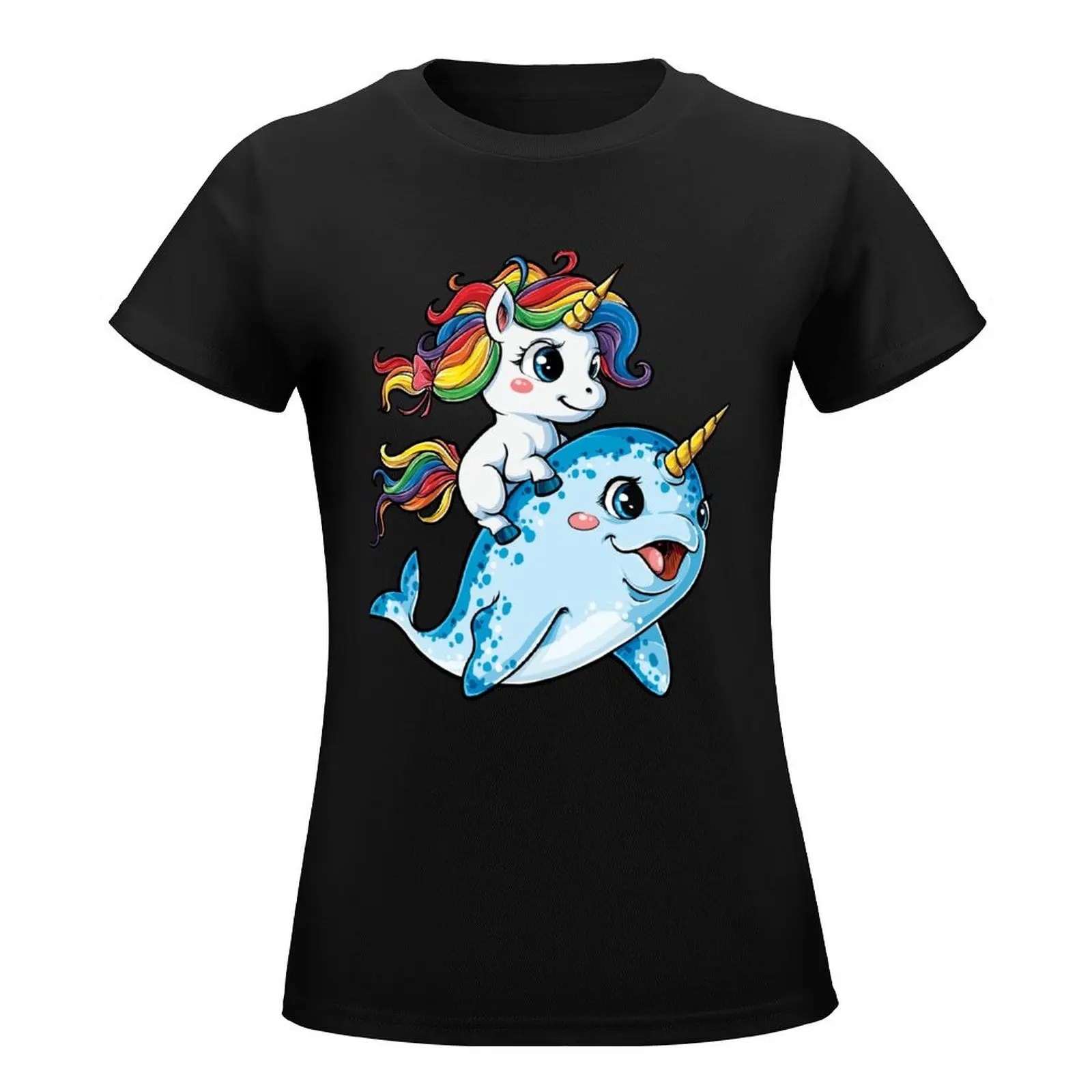 Unicorn Riding Narwhal T shirt Squad Girls Kids Rainbow Unicorns Gifts Party T-Shirt hippie clothes summer clothes for Women