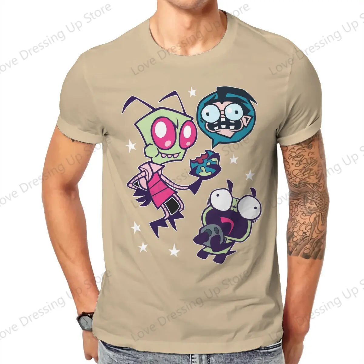 Spacey Invadies Large printed cotton men's Tshirt Street Cool Tshirts Invader Zim Sport Tops