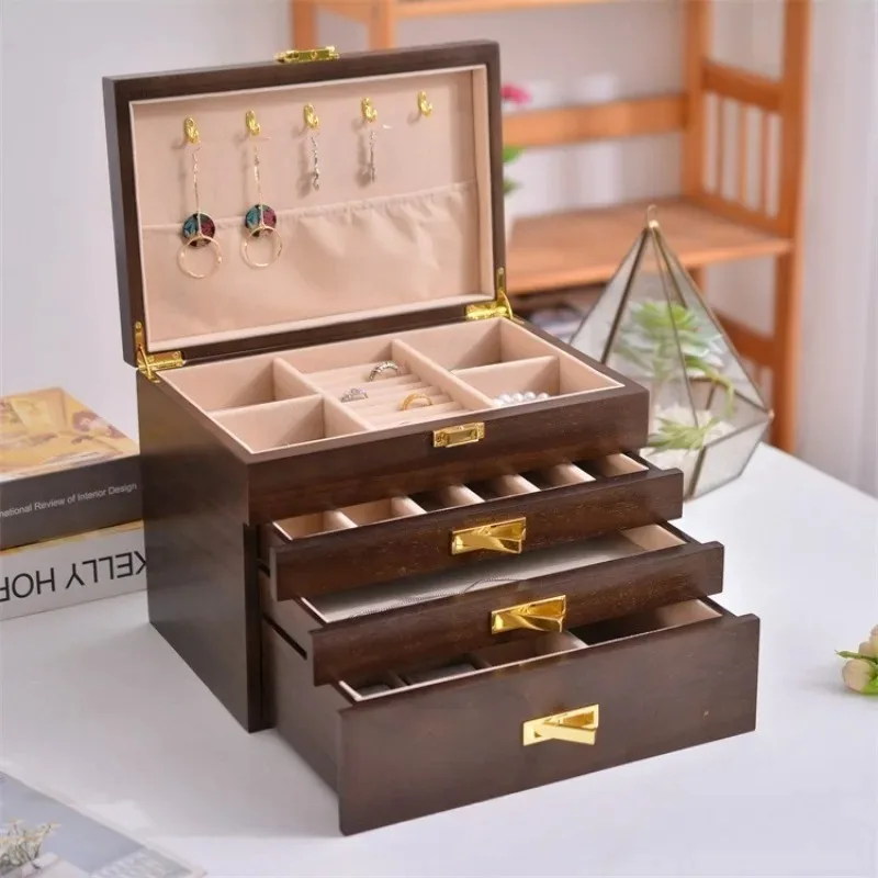 

Wooden Jewelry Storage Box Hanging Necklace Earring Display Boxes Simple Ring Watch Storage Case Organizer Jewellery Showcase