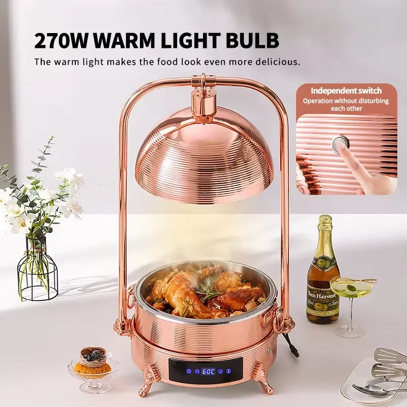 Electric Food Warmer Pot Commercial Buffet Heating Light for Restaurant Hotel Service Equipment Rose Gold Silver Color
