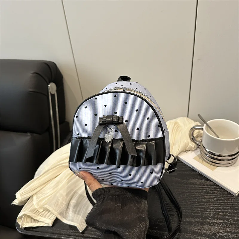 Korean-style girl bow backpack for girls 2025 new style fashionable and cute polka dot small backpack versatile handbag