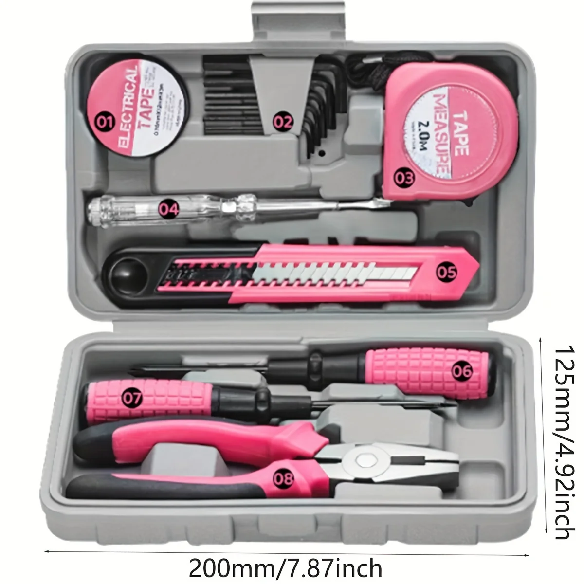 13pcs Pink Household DIY Tool Set for Women. Home, Office and College Dorm Small Tool Kit of Starter Basic Ladies Tools