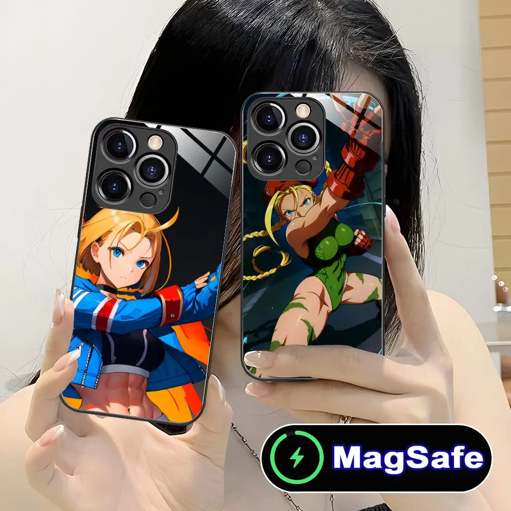 

Чехол для телефона Street Fighter Cammy для iPhone 17, 16, 15, 14, 13, 12, 11 Pro Max Plus Mini MagSafe, стеклянный цветной чехол для смартфона