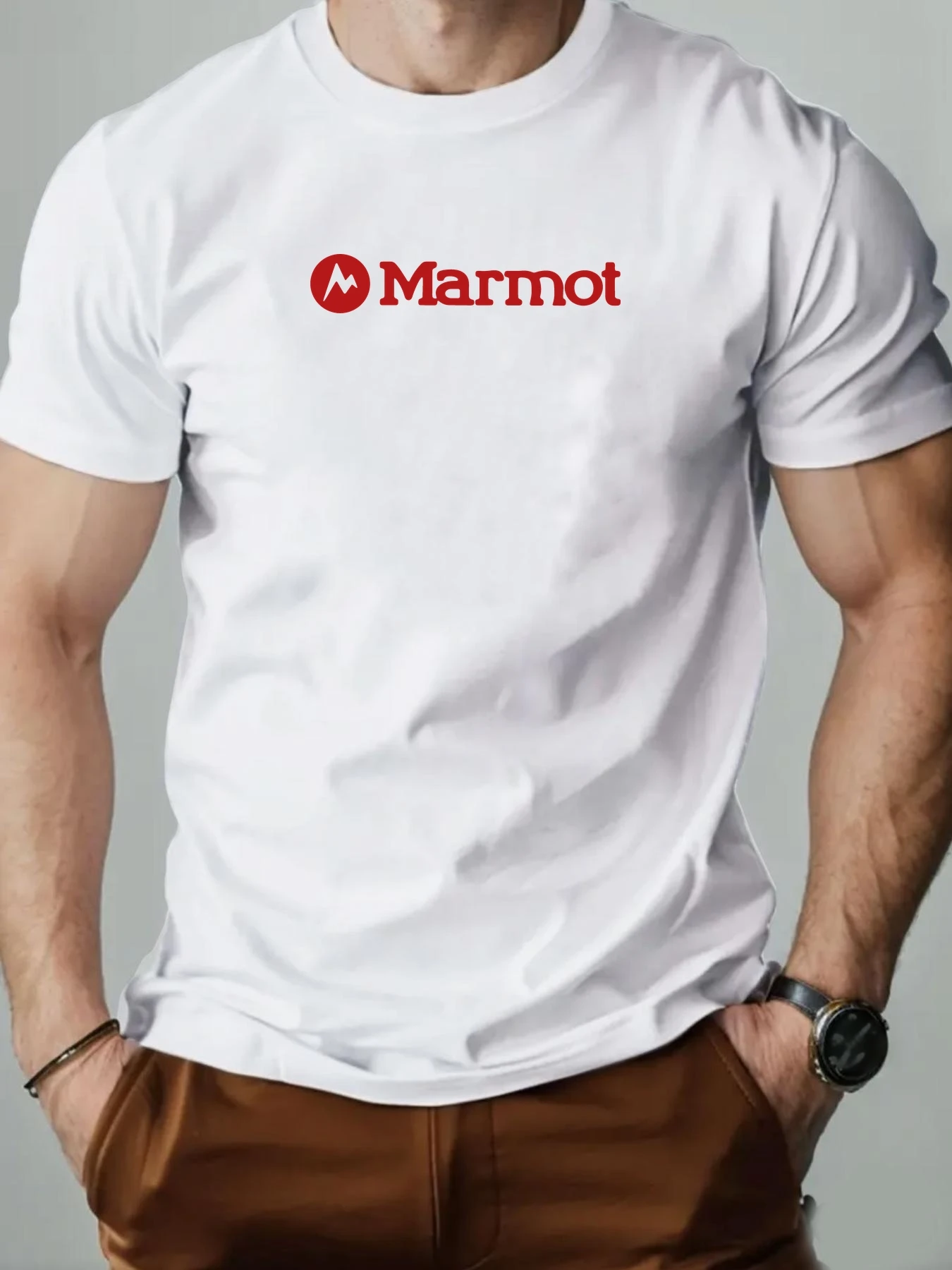 Men's cotton T-shirt Groundhog brand logo summer round neck short sleeve graphic breathable fashion casual T-shirt