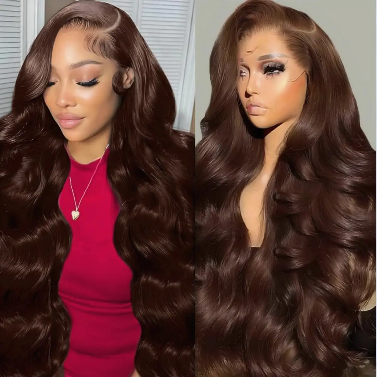 

13x6 Lace Front Wigs Human Hair Chocolate Brown Pre Plucked Baby Hair 180 Density 4# Brown HD Lace Frontal Wigs for Women 26Inch