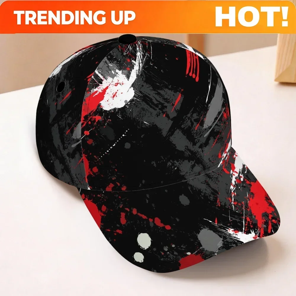 Customization Hats 1pc, Two-Dimensional Flat Halloween Red Splatter Pattern Printed Baseball Cap – A Lightweight Snapback Hat