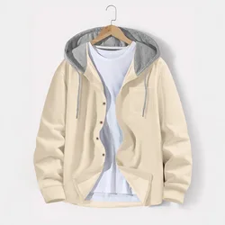 2025 Spring and autumn men waffle lattice color breasted hooded casual cardigan coat new fashion loose outdoor sports men's top