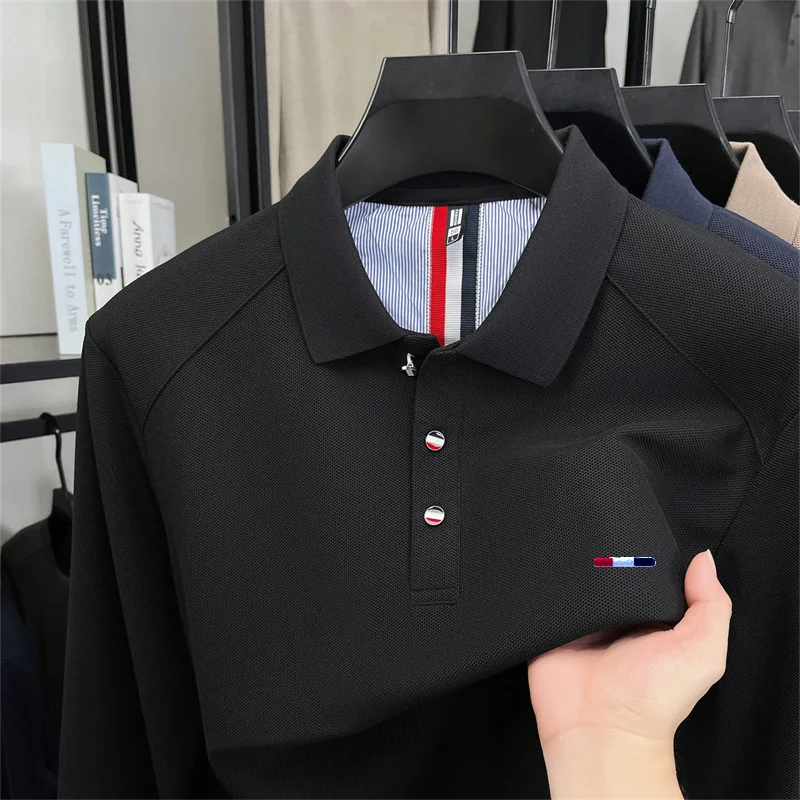 Hochwertiges Herren-Polohemd mit langen Ärmeln, Revers und Knöpfen, exquisites Muster, Stickerei, Herbst, neu, vielseitig, Business-Casual-Herrenbekleidung – Detail 10
