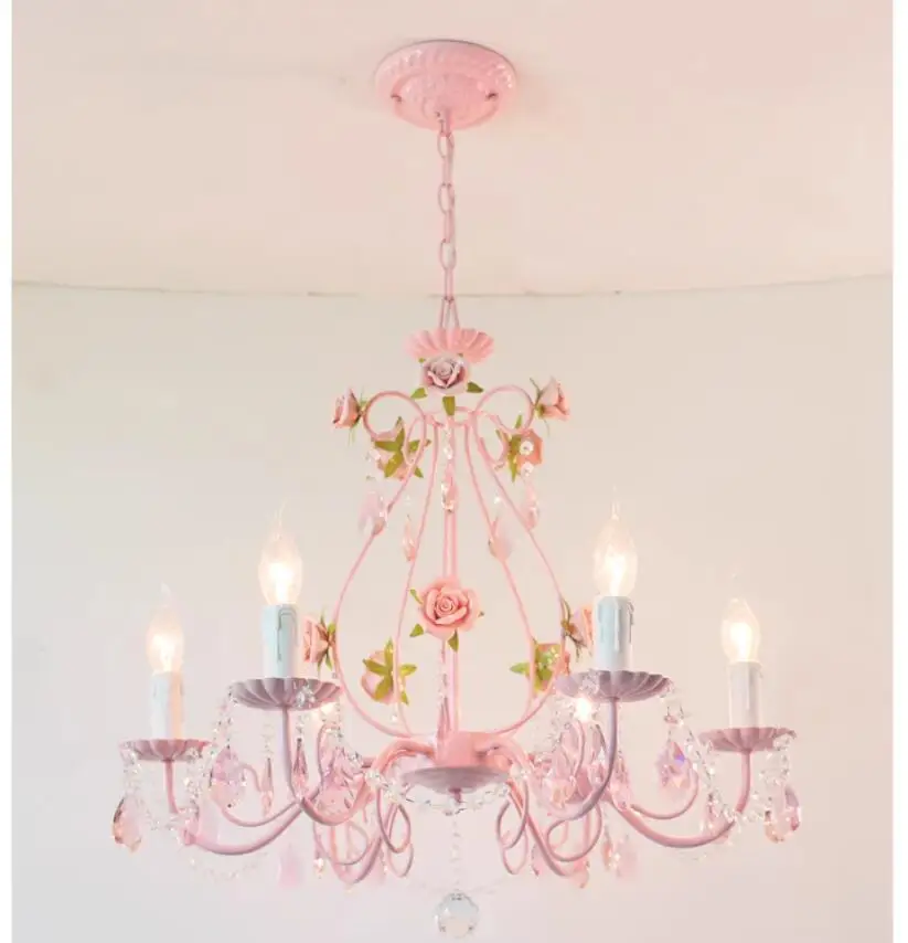 Pink Modern European Chandelier lamp Lustre Pendant Light Pink Rose Flower Light Fixture E14 Decoration Design